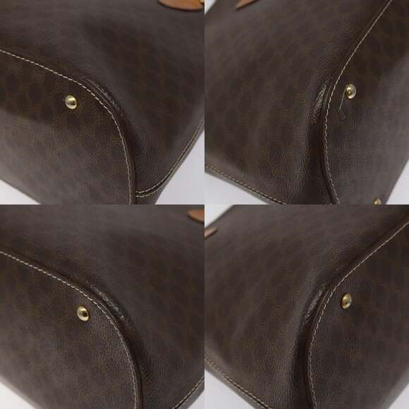 CELINE Macadam Canvas Hand Bag Pvc Leather Brown Gold - Picture 10 of 12